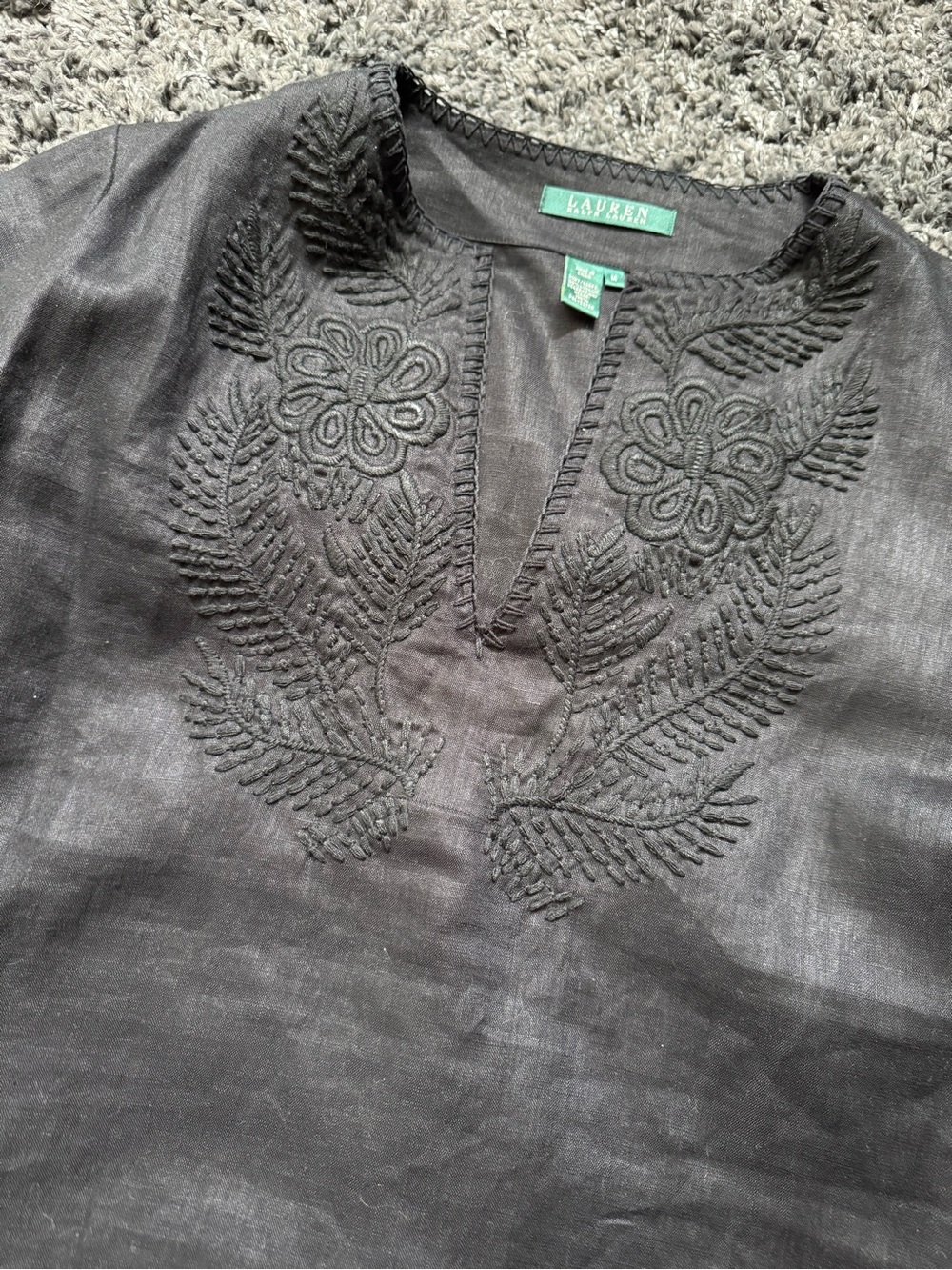 Black Ralph Lauren Embroidered Linen Tunic Size Medium
